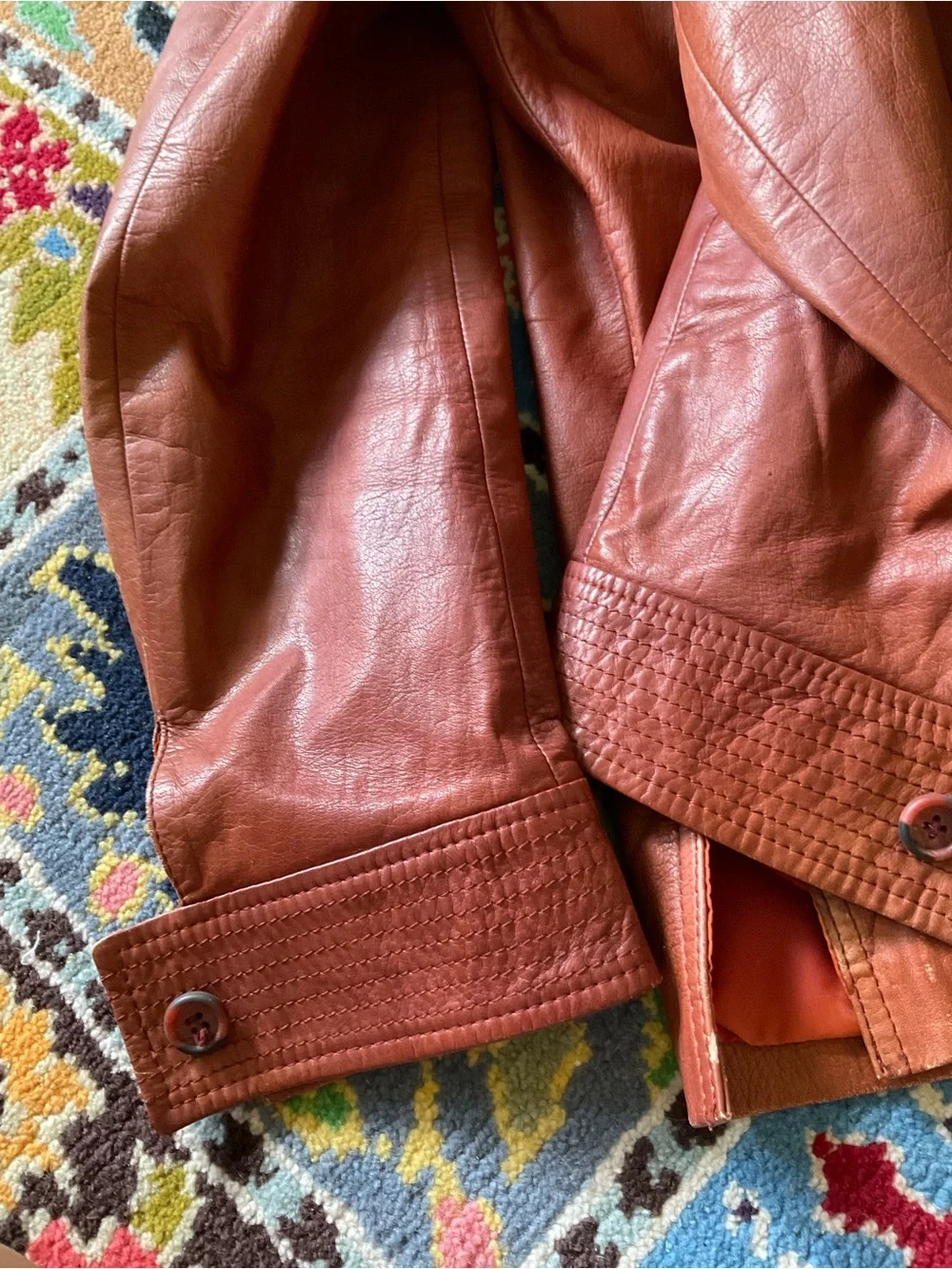 Men's Vintage Red Brown Leather Button Jacket Size 40